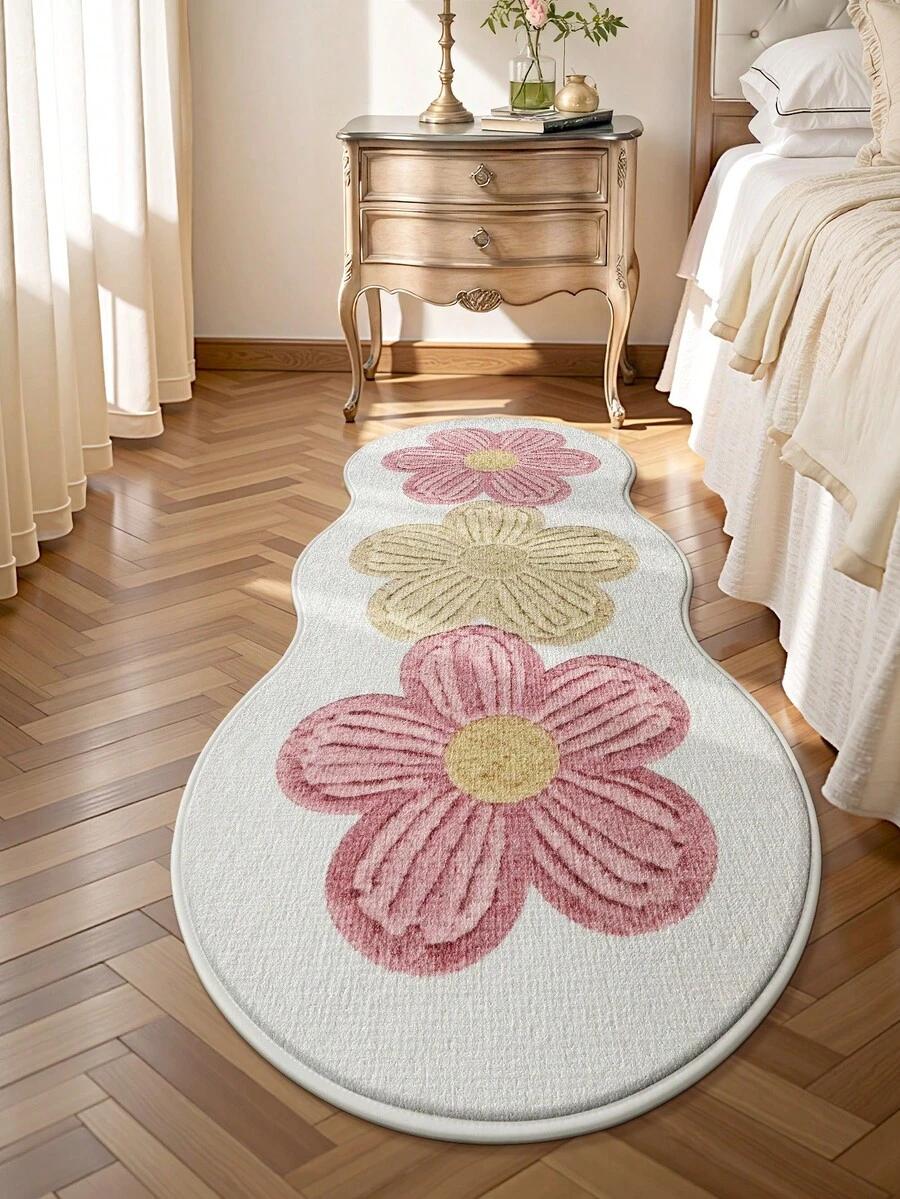 DAJIANG 1 件装花卉羊毛地毯，粉白花朵图案，适用于浴室、厨房、户外、室内、走廊、卧室、客厅，可机洗，防滑底背，是卧室冬季装饰、情人节节日装饰、浴室地毯、浴室配件、房间装饰套装、户外地毯垫的理想之选。