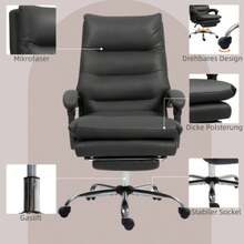 Office Chair With Massage Function, Ergonomic Reclining Office Chair, Heated, Height Adjustable, With Footrest And Swivel, Black - Black - View 6