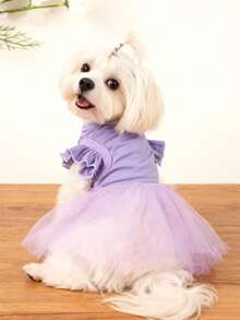 LUCKIE LABO 1pc Solid Color Cap Sleeve Cute Princess Style Tulle Dress, Suitable For Chihuahua, Small Dogs, Wedding Season, Pet Clothes For Indoor And Outdoor Use - Mauve Purple - View 3