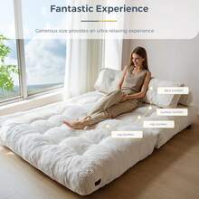 Convertible Folding Sofa Bed - Sleeper Chair With Pillow & Back Support, Portable Floor Lounge For Living Room Bedroom - 米色 - 查看 7