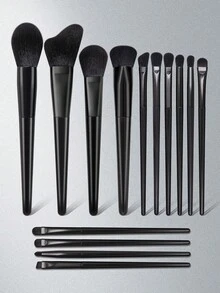 14pcs Professional Soft Makeup Brush Set, Includes Blush, Foundation, Powder, Eye Shadow, Concealer Brushes, High-Quality Makeup Tools For Daily Use - Black - View 8