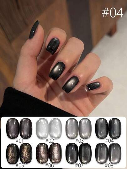 MISS MIANEL 10毫升/瓶黑色指甲油，8色月光猫眼凝胶指甲油（2026新款），美白、粉色、蓝色果冻指甲油，适用于法式美甲，可用于美甲沙龙和DIY，紫色、绿色美甲图案