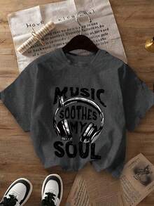 Plus Size English Letter Print Casual Comfortable Daily T-Shirt, Valentine's Day, Top, Summer Clothing, Plus Size Women's Wear, Valentine's Day Outfit - Dark Gray - View 2