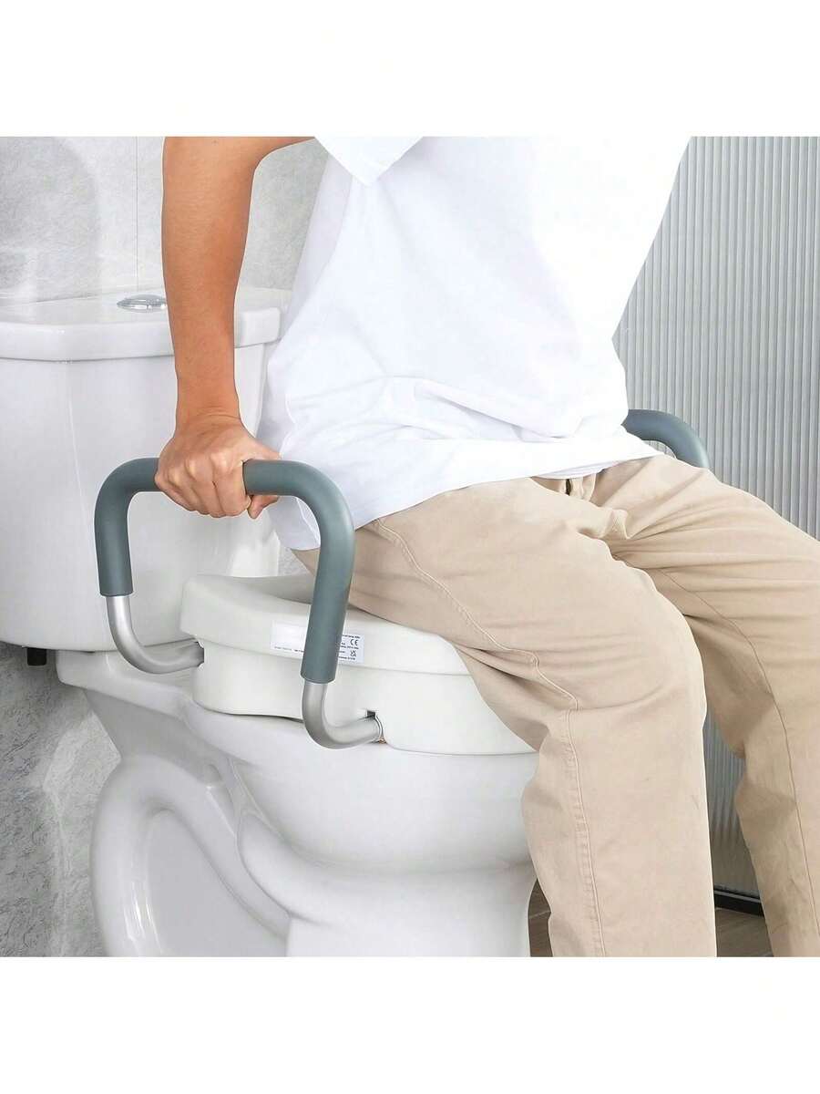 Raised Toilet Seat 5 Height Raised 350 Lbs Weight Capacity For Round And Elongated Toilet Twist Lock Installation19.1 - 21.7 Adjustable Width For Elderly Handicap Patient Pregnant M - trắng - Xem 1