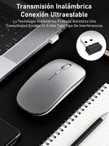 Bluetooth Wireless Mouse Rechargeable LED Silent Slim Portable Mouse (Bluetooth 5.2 & 2.4GHz USB Receiver) Dual Mode Computer Mouse For Laptop/IPad Tablet/Apple Computer/ - Black - View 3