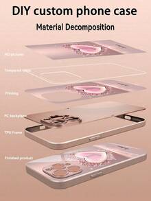 1pc Customizable Text & Letter Design With Pink Heart Shape Tempered Glass Phone Case, Compatible With Iphone 17 Pro Max/17 Air/16 Pro Max/15 Pro/14 Plus/13 Pro/12 Pro Max/11/Xs Max/8/7/6 Plus, S24 Ultra/S25 Ultra/A12/A55/A31/A22, High-End Business Custom, Best Gift For Friends And Family,International Version, Not The Domestic Version - Pink - View 5