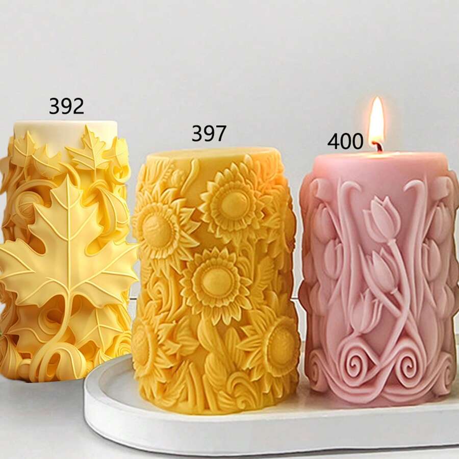 Tulip Flower Pillar Candle Silicone Mold, DIY Sunflower Flower Cylinder Handmade Gift Candle Wax Melts Mold - White - View 1