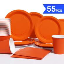 Bộ đĩa, khăn ăn, cốc dùng một lần màu cam và đỏ, phục vụ 10 người, đồ dùng tiệc bằng giấy dùng một lần phù hợp cho sinh nhật, đám cưới, tiệc tùng, dã ngoại gia đình. - Nhiều màu - Xem 1