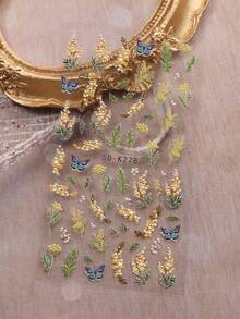 2pcs Spring/Summer Floral Embossed Nail Art Stickers - Delicate Colorful Flowers, Vines, Wheat, Butterflies, Tulips DIY Design, Suitable For Women's Daily, Wedding, Holiday One-Time Self-Adhesive Nail Stickers, Minimalist, Luxurious Theme Style, Easy To Apply Nail Decorations Nail Supplies Nails - Multicolor - View 4