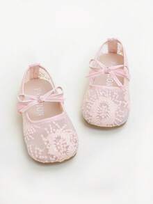 1双简约纯色透气蝴蝶结装饰平底鞋，女童款，适合户外活动，春夏款 - 粉色 - 查看 2