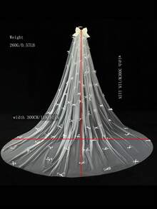 1pc Pearl Beaded Bow Bridal Veil, Cute & Elegant 3 Meters Long Train Veil, Suitable For Wedding Ceremony In Cathedral - Bow Style - View 8