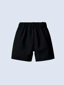 男童纯色休闲短裤，适合日常穿着、度假、旅行、上学、夏季等多种场合。 - 黑色 - 查看 3
