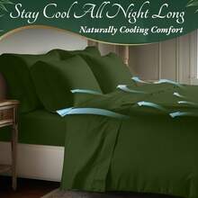 4pcs Bamboo Cooling Bedding - Extra Deep Pocket Breathable And Cooling - Suitable For Hot Sleepers And Sweats, Pillowcases, Flat Sheet And Fitted Sheet - A Perfect Gift For Family, Twin/Full/Queen/King Sizes - Màu xanh lá cây đậm - Xem 3