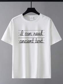 男士字母印花圆领短袖休闲T恤 - 白色 - 查看 2