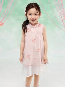 Balabala Girls' Chinese Style Sleeveless Dress, Summer 2025 - Red Hue - View 5