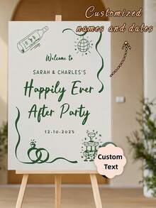 Customized "Forever Happy Party" Welcome Sign, Suitable For Weddings & Parties - Customizable Text And Handwritten Style Party Signage, Asymmetrical Shape Party Decor - Multicolor - View 3
