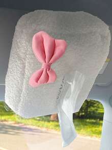 1 pieza Cubierta de caja de pañuelos para coche, decoración de lazo de peluche, soporte de pañuelos para visera del coche, dispensador de papel de pañuelos para coche de gran capacidad - A - Ver 4