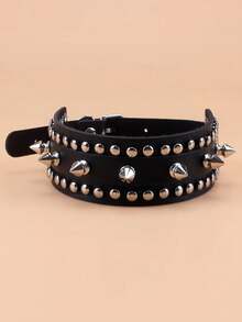 Gothic Punk PU Leather Collar With Spikes, Adjustable Rivet Choker, Suitable For Daily Wear And Party Occasions - Black - View 7