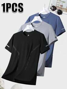 1 áo thun thể thao nam thường ngày, chạy bộ ngoài trời, thời trang, nhanh khô, nhẹ, thoáng khí, màu đen, thích hợp cho mùa hè. - màu đen - Xem 1