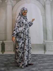 Áo choàng dài có mũ in hoa dành cho nữ, chất liệu vải dệt, khóa kéo, kiểu áo choàng cầu nguyện Ả Rập, dáng rộng thoải mái, phù hợp cho mọi mùa, kỳ nghỉ xuân. - Nhiều màu - Xem 6