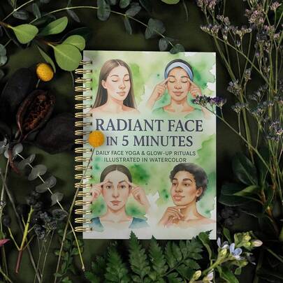 1 Libro Planificador y diario de yoga facial de 30 días para el resplandor y el levantamiento - Registro de ejercicios faciales y cuidado de la piel diario de 5 minutos con secciones para fotos antes/después, un rastreador de rutina de belleza A5 y un plan de dieta para mujeres, amantes del yoga, cuaderno de seguimiento del cuidado de la piel