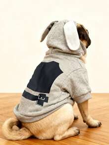LUCKIE LABO 1pc Animal Rabbit Officer Costume Hoodie Sweatshirt, Fashionable Pet Apparel Suitable For Small Dogs And Cats, Indoor And Outdoor Wear - Grey - View 3