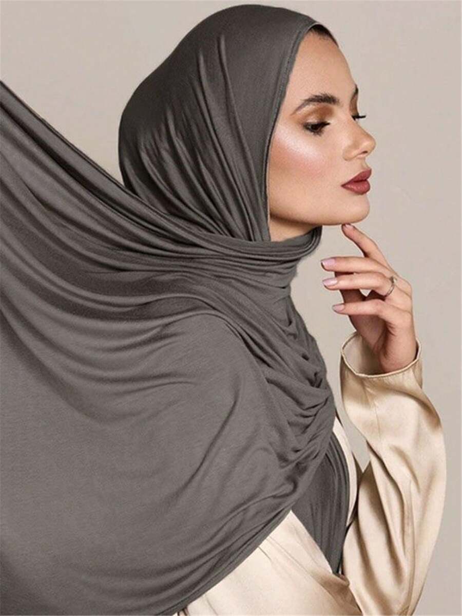 1 pieza Nuevo estilo Hijab chal de gran tamaño Jersey suave unicolor casual para mujer - gris oscuro - Ver 1