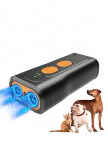 新型超声波防吠器，可充电式狗狗驱避器，带LED灯，便携式狗狗训练器 - 黑色 - 查看 3
