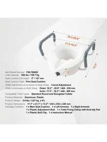 Raised Toilet Seat 5 Height Raised 350 Lbs Weight Capacity For Round And Elongated Toilet Twist Lock Installation19.1 - 21.7 Adjustable Width For Elderly Handicap Patient Pregnant M - trắng - Xem 7