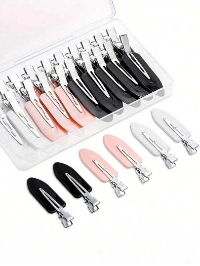 4pcs Crease-Free Hair Clips, Seamless Duck Bill Alligator Clips, Suitable For Hairstyling, Makeup, Salon, DIY - Sectioning, Waves, Bangs, Gift Box Set (Black/Pink/White), Hair Accessories