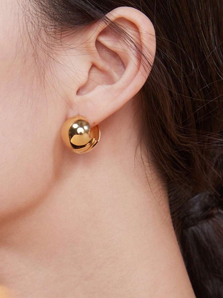 1 Pair Oval Clip-On Earrings, Low Allergy Hiphop Exaggerated Design, Suitable For Daily, Vacation, All Seasons, Gift - Gold - View 1