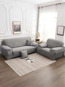 1pc Solid Color Sofa Cover, Elasticity Sofa Protector, Style Anti-Slip Design, Soft, Comfortable And Breathable, All Size, Suitable For All Seasons And Theme, Washable Sofa Cushion Cover - Grey - View 6