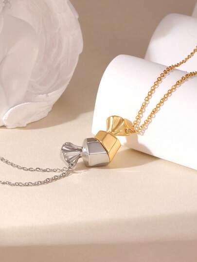 MESTILO 2 piezas Collar con colgante de caramelo magnético de cadena de metal bicolor, diseño minimalista, adecuado como regalo de Ramadán o Día de San Valentín para mujeres