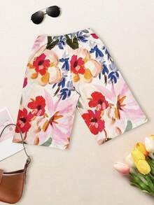 时尚轻盈优雅印花休闲度假百搭修身衬衫，适合户外、居家、旅行和工作场合，女士夏季新款印花休闲艺术度假风沙滩短裤 - 花色 - 查看 5