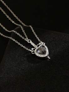 2pcs Best Friend/Couple Creative Elegant Crossed Heart Rhinestone Pendant Necklace, Suitable For Holidays, Anniversaries, Birthdays, Gift For Sisters, Girlfriends - Black - View 5