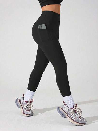 Leggings deportivos de cintura alta suaves y de talla grande para mujeres, pantalones de yoga de unicolor con bolsillos para uso casual diario y ciclismo al aire libre