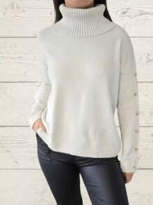 Full Size Turtleneck Long Sleeve Sweater Plus Size - trắng - Xem 1