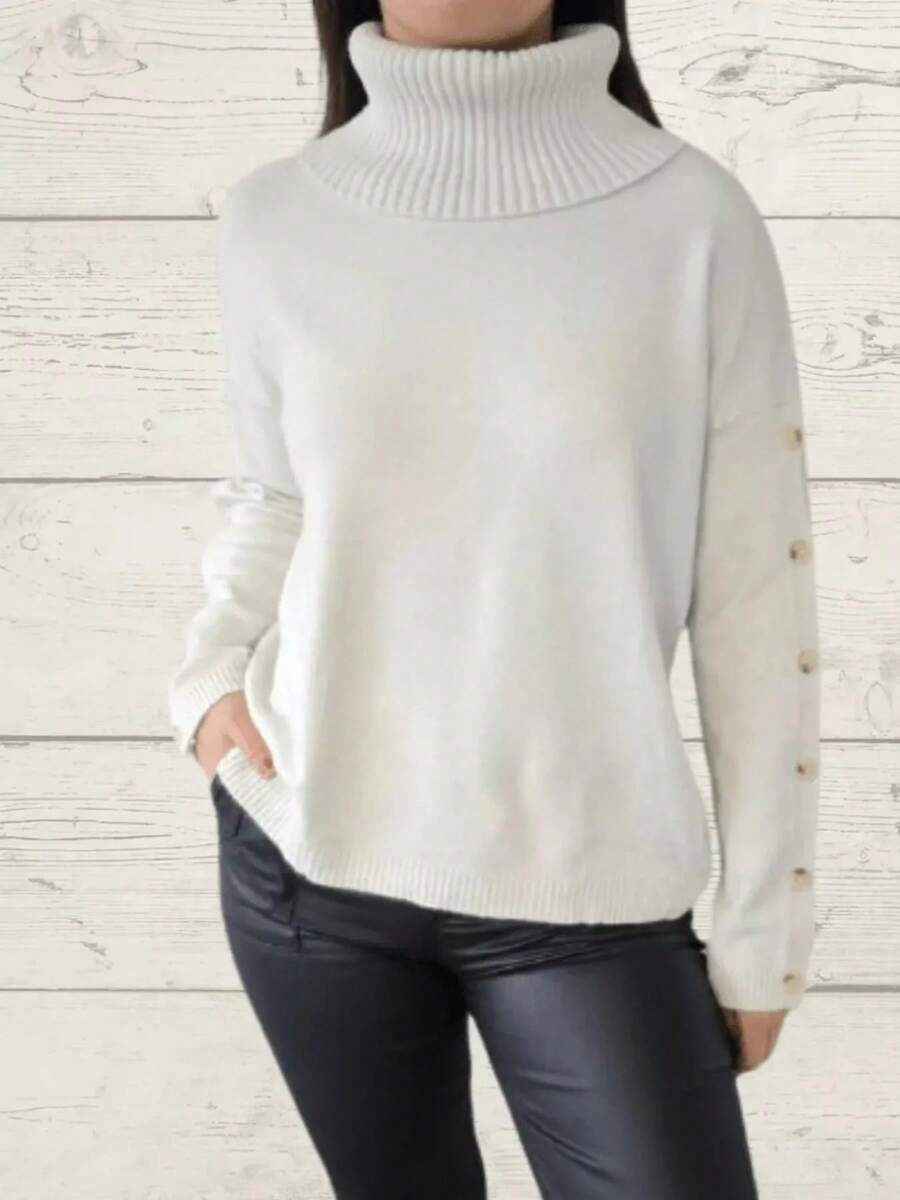 Full Size Turtleneck Long Sleeve Sweater Plus Size - trắng - Xem 1