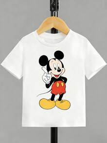 Disney Classic Mickey Mouse Baby T-Shirt, Red, Black & Yellow Contrast Print Short-Sleeve, Versatile Tee For Home & Outings - 白色 - 查看 3