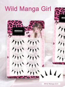 Natural-Looking Thick False Eyelashes, Cute Japanese Devil Eyelashes, Curled Cosplay Manga Style & Lightweight European/American Style Full Strip Eyelashes - Black - View 4