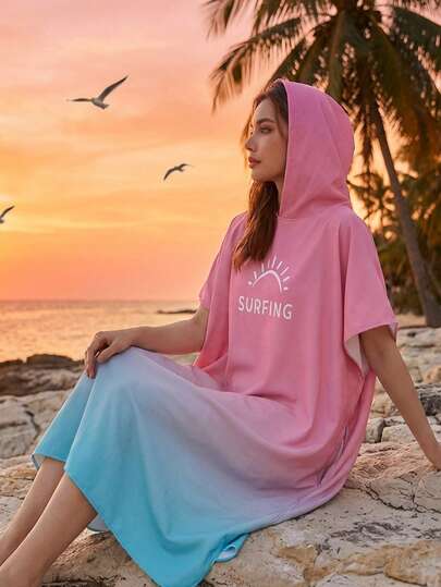 Unisex Beach Hooded Cloak Bathrobe, Hidden Button Hooded Bath Towel Beach Robe, Surfing Hooded Cloak Bathrobe, Suitable For Home Wear, Surfing, Spa, Bathroom, Outdoor Travel, Beach Vacation