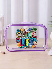 Simple Transparent Zippered Tote Bag - A Transparent Travel Toiletries Organizer Bag, Printed With "Cruise Life" And Ocean, Seashell, Starfish, Coconut Tree, And Dolphin Motifs. Lightweight Cosmetic Bag, High-Quality Pvc Cosmetic Bag, Portable And Durable High-Quality Travel Organizer Bag - Multicolor - View 5
