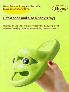 卡通青蛙图案儿童拖鞋，防滑防水浴室泳池沙滩鞋，轻便EVA材质，儿童日常室内凉鞋 - 綠色 - 查看 4