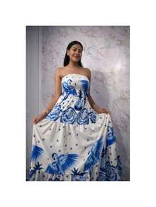 VESTIDO LONGO TOMARA QUE CAIA ESTANPA FLORAL LEVA ELASTEX - Multicolorido - Visão 5