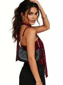 Women's Cheetah Print Tube Tops Mesh Sleeveless Strapless Leopard Slim Fit Ruched Cropped Tanks With Scarf - 紅色 - 查看 4