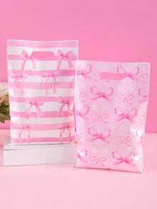 10/20/50pcs Pink Bow Mixed Color Gift Bags, Happy Birthday Plastic Gift Packaging Bags, Fairy Tale Theme Birthday Decor, Wedding, Bridal Shower, Holiday Gifts, Spring Party Gift Wrapping Supplies - Multicolor - View 9