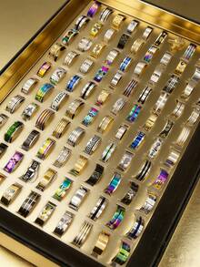 5/10/20/50/100/200pcs/Pack Stainless Steel Mixed Style Random Delivery Rings, Size 17mm - 21mm, Wholesale Men's Rings - Multicolor - View 12