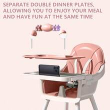 Removable 2-In-1 Baby High Chair, Double Tray Feeding Seat Converts To Low Chair, Portable Design With Locking Wheels And Storage Basket - Pink - View 6