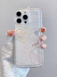 1pc Fashionable Cartoon Creative Line Peeping Spongebob & Starfish & Squirrel Pattern Breathable Shock-Proof Phone Case Cover Compatible With Samsung/Apple 17/16/15/14/13/12/11 Pro Max/12 Pro/14 Plus Etc. - Multicolor - View 2