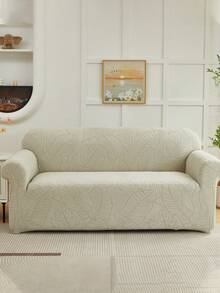 1件银灰色叶子图案提花裙式沙发套，弹性一体式全包覆沙发保护套，可水洗家居装饰，适用于1/2/3/4人沙发，尤其适合秋冬季沙发装饰，也适用于长凳、客厅沙发、客厅家具 - 銀灰 - 查看 8